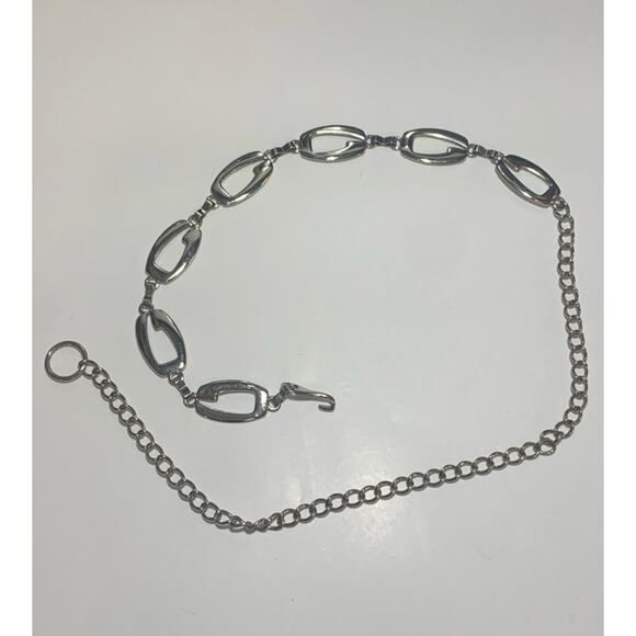 Silver Tone Chain Link Belt With Decorative Links Fits 19 To 35 Inches - Picture 4 of 4